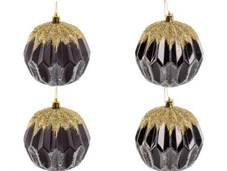 Набор елочных украшений 4 штук  10 см черный с золотом (пластик)