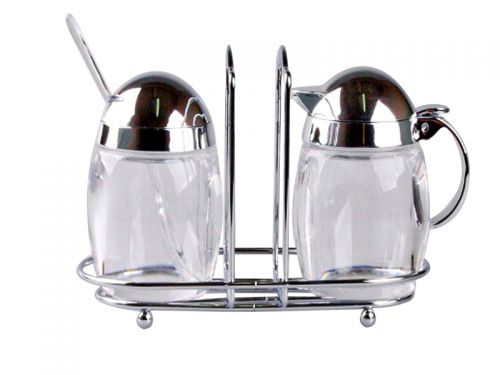 Набор для чаепития сахарница с ложкой и сливочник на металлической подставке
