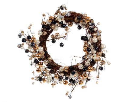 Декоративный венок 40 см черный с золотом (пластик)