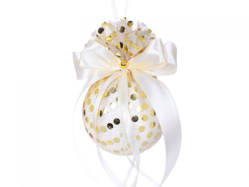 Елочный шар золотой с атласным бантом 8см