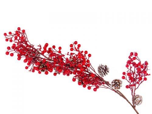 Ветка декоративная хвойная с ягодками 65 см (пластик)