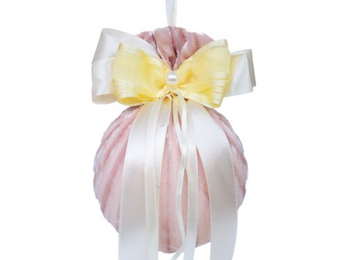 Елочный шар ø 10 см с двойным бантом и жемчужиной 
