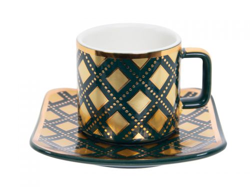 Кофейный сервиз 12 предметов 120мл зеленый с золотом