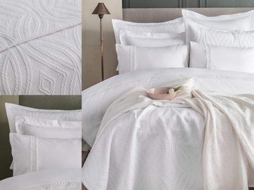 Комплект постельного белья "Belmont white" креп сатин евро+плед 200х220 см+покрывало 230х240 см