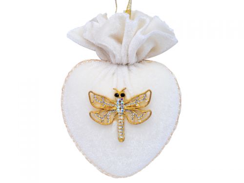 Елочное украшение сердце со стрекозой 