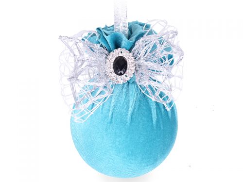 Елочный шар с брошкой "Бирюзовая подвеска" 8см