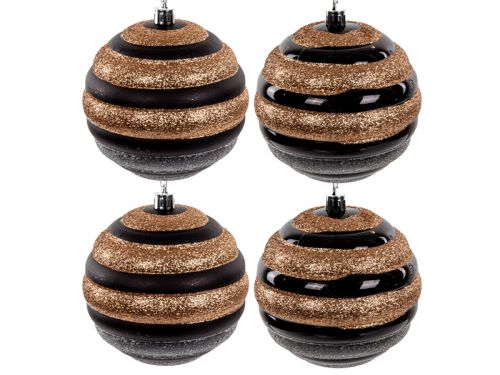 Набор елочных украшений 4 штук  10 см черный с золотом (пластик)