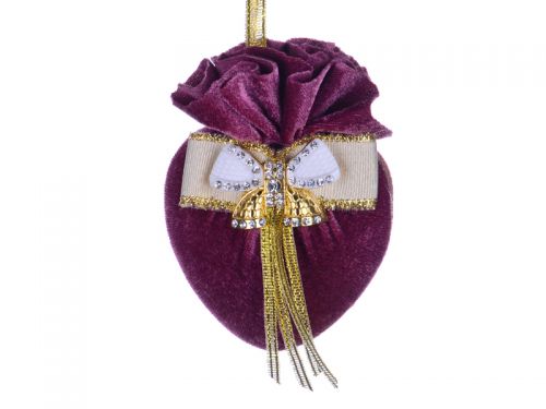 Елочный игрушка сердце с брошкой бант 