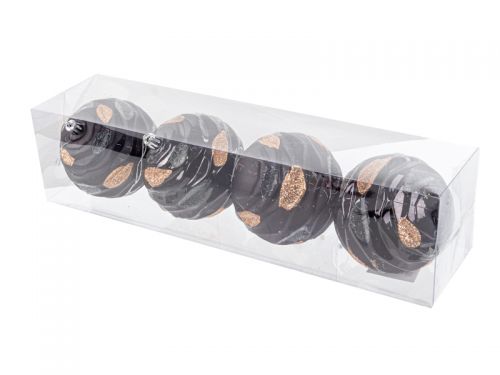 Набор елочных украшений 4 штук  10 см черный с золотом (пластик)