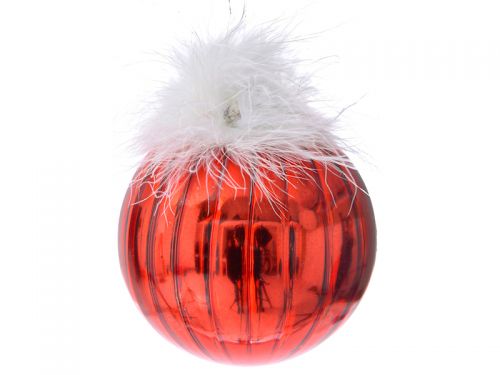 Набор из 4-ти елочных шаров с перьями красный 10см