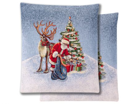 Наволочка двухсторонняя новогодняя гобеленовая с люрексом 