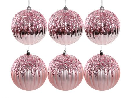 Набор елочных украшений из 6 штук  10 см розовый (пластик)