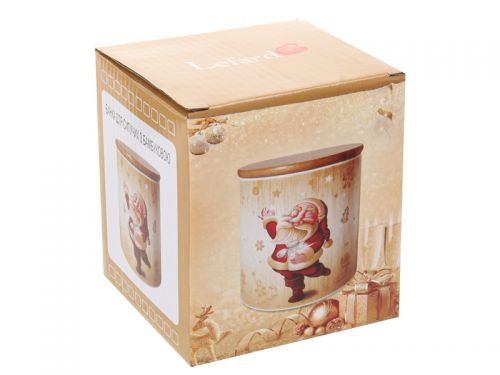 Банка для сыпучих продуктов с бамбуковой крышкой "Санта" 450мл 10х10х11см