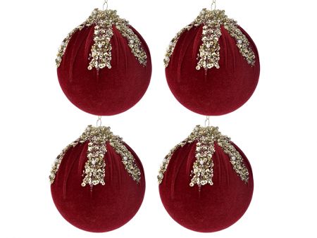 Набор из 4-х шаров вельвет красный, 10см