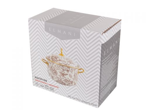 Кастрюля эмалированная ''Peony" elmani с крышкой 3,8л, диаметр=20см, высота=12см