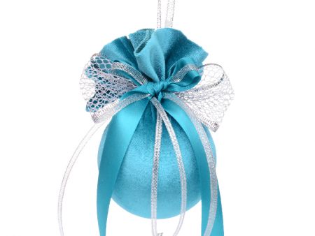 Елочный шар ø 8 см с двойным бантом и брошкой 