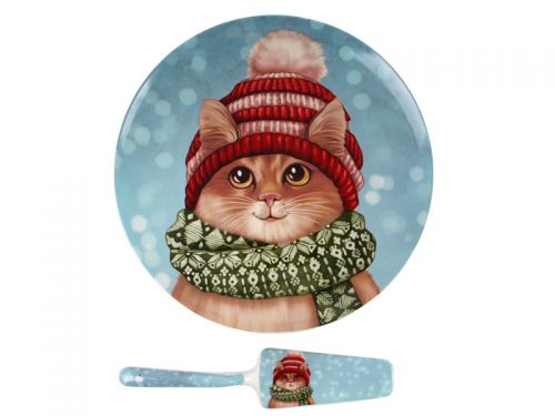 Блюдо для торта с лопаткой "Рождество" 26см