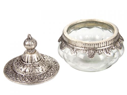 Стекляннаяя декоративная банка с металлической крышкой 9x9см