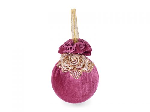 Елочный шар с золотым цветочком "Бордовая феерия" 10см