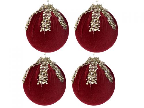 Набор из 4-х шаров вельвет красный, 10см