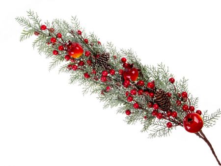 Ветка декоративная хвойная с ягодками 64 см (пластик)