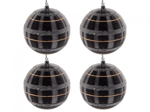 Набор елочных украшений 4 штук  10 см черный с золотом (пластик)