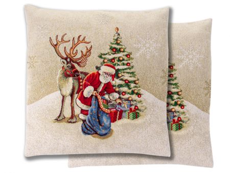 Наволочка двухсторонняя новогодняя гобеленовая с люрексом 