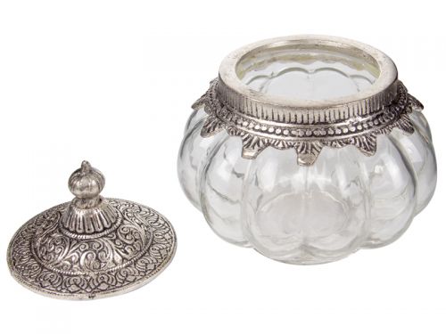 Стекляннаяя декоративная банка с металлической крышкой 14x14см