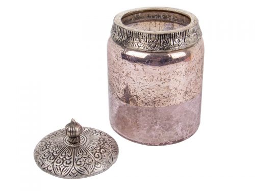 Стеклянная декоративная банка с металлической крышкой 17x10см розовая