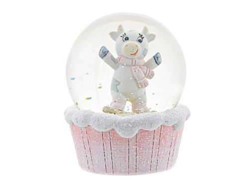 Шар снежный "Новогодняя коровка" 7х7х8см