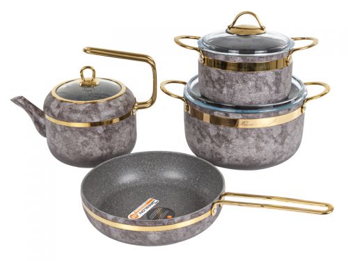 Набор из 4 предметов Brioni "Royal Stone Sandstone gold" (кастрюля 18 см, 2,5 л/ кастрюля 24 см, 5 л