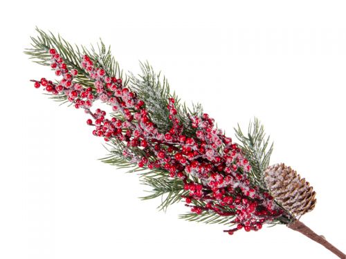 Ветка декоративная хвойная с ягодками 60 см (пластик)