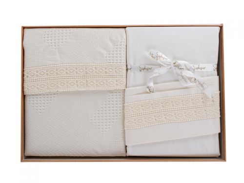 Комплект постельного белья "Freya" кремовый,ранфорс евро 200x220 см+покрывало 240x260 см +4н.50x70