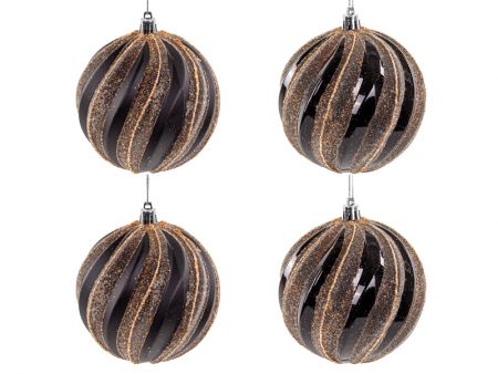 Набор елочных украшений 4 штук  10 см черный с золотом (пластик)