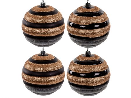 Набор елочных украшений 4 штук  10 см черный с золотом (пластик)