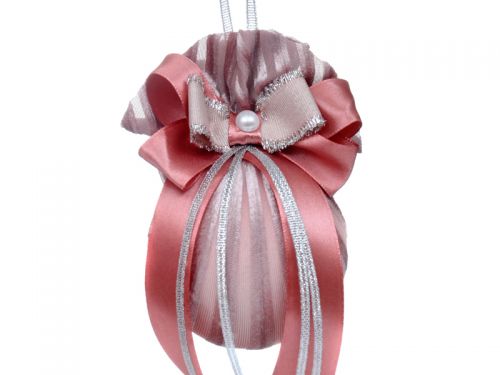 Елочный шар ø 8 см с двойным бантом и жемчужиной 