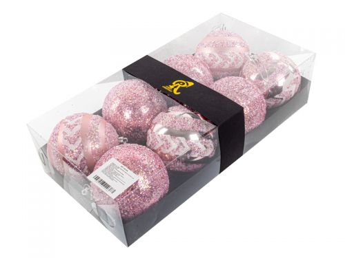 Набор елочных украшений из 8 штук  10 см розовый (пластик)