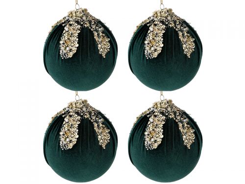 Набор из 4-х шаров вельвет темно-зеленый, 10см
