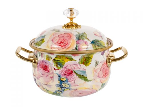 Кастрюля эмалированная "Peony" elmani с крышкой 2,1л, диаметр=16см, высота=11см