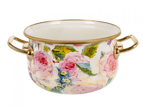 Кастрюля эмалированная "Peony" elmani с крышкой 2,1л, диаметр=16см, высота=11см