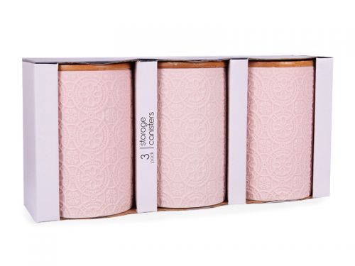 Набор из 3-х банок для сыпучих с бамбуковой крышкой 10х10х15см