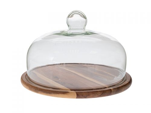 Деревянный поднос для сервировки со стеклянной крышкой 29х21см