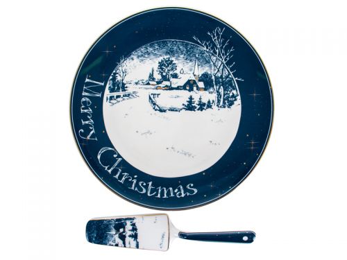 Блюдо для торта с лопаткой "New christmas" 26см