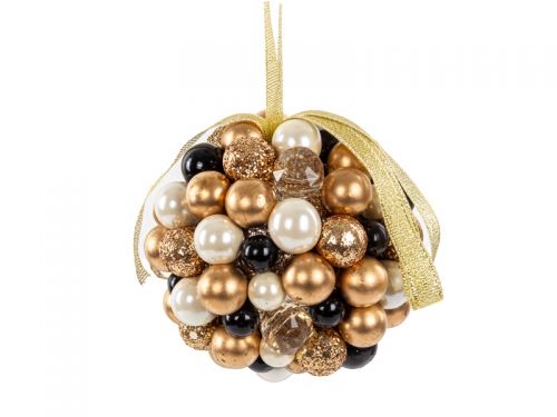 Елочное украшение 9 см черное с золотом (пластик)