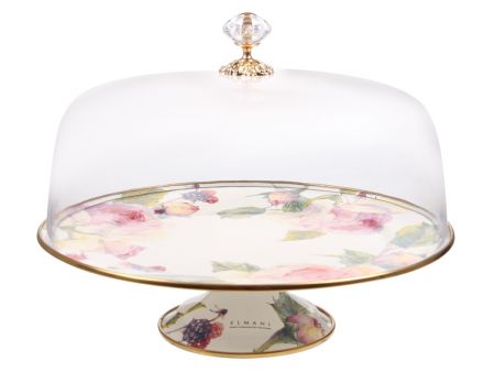 Тортовница эмалированная elmani с крышкой на ножке, диаметр=30см