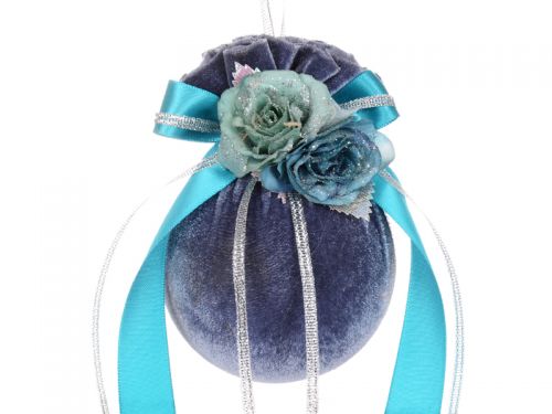 Елочный шар с бирюзовыми цветами 