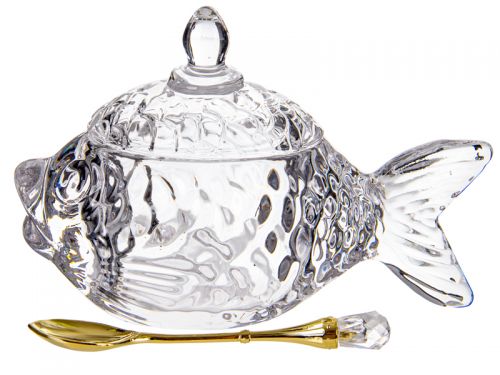 Икорница с ложкой "Золотая рыбка" 16х10 см.