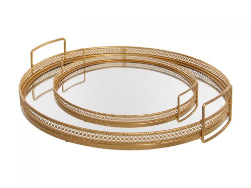 Набор из 2-х подносов 39,5х8,5/32х8,5 см (металл/стекло)