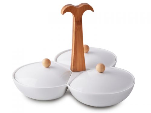 Менажница с крышками на бамбуковой подставке 24х24х19см