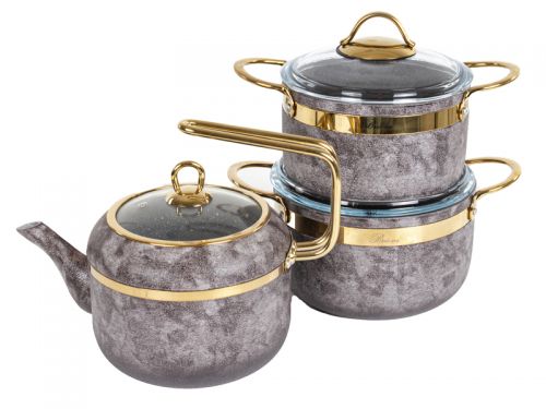 Набор из 3 предметов Brioni "Royal Stone Sandstone gold" (кастрюля 18 см, 2,5 л/ кастрюля 20 см, 3 л